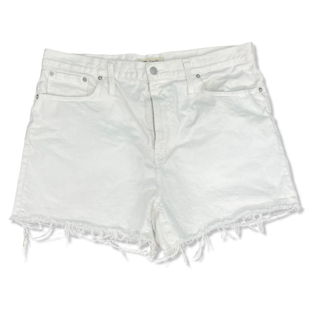 Madewell White Denim Perfect Jean Shorts Frayed Hem 5 Pocket Design Size 32